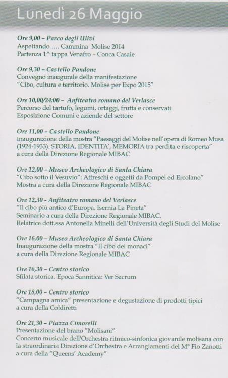 Venafro programma 26 Maggio 2014